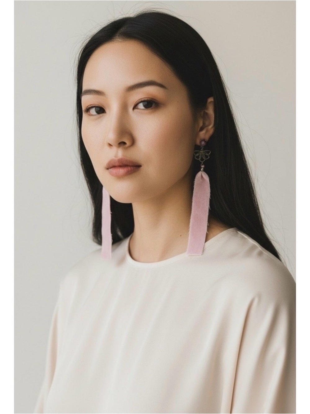 NWT Free People Lotus Delicate Pink Velvet Drop Earrings with Floral Accent